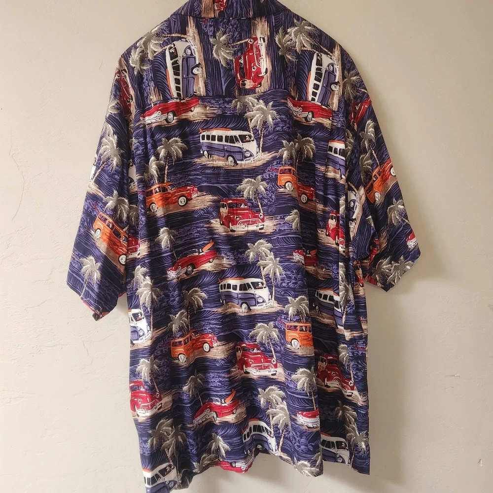 Vintage Big‎ Dogs Blue Shirt Size 3X Hawaiian Woodie Classic Cars Tropical Palm